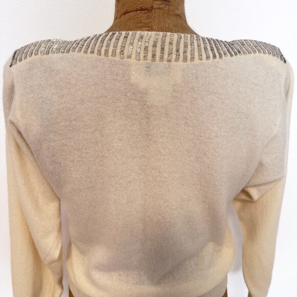 Vintage 80s Anne Klein Cream Lambswool Angora Beaded Batwing Sweater Size Medium - Picture 7 of 13